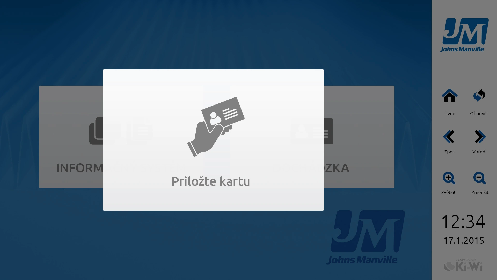 A card sign-in prompt on the Johns Manville kiosk