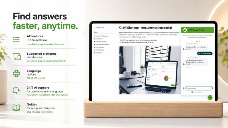 Ki-Wi Signage documentation with features, compatibility and AI support