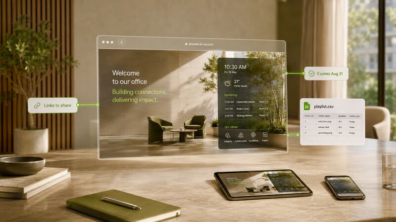 Ki-Wi Signage content preview shared for review without another CMS account