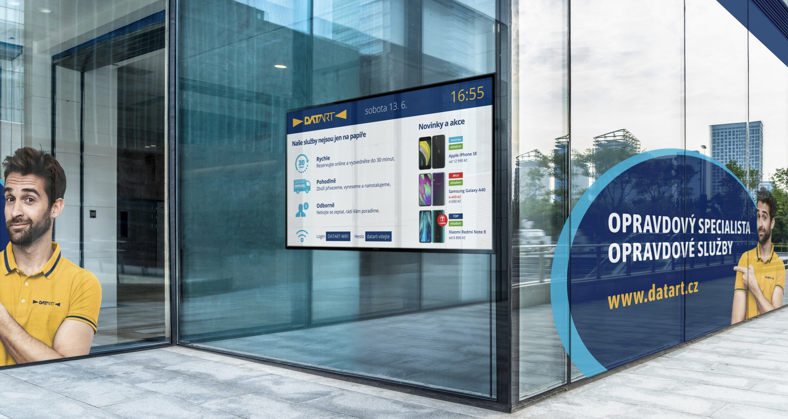 Digital information screen at a Datart location